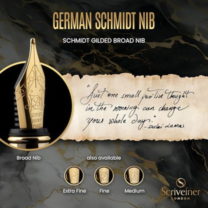 Scriveiner Luxury Fountain Pen - Stunning Black Lacquer Pen, Real Gold Finish, Schmidt Gilded Nib (Broad), Converter, Best Pen Gift Set for Men & Women, Professional, Executive, Office, Nice Pens - color: 1. Black with Gold, style: Broad Nib