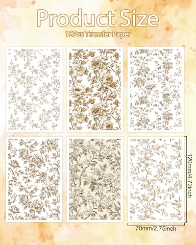Puocaon Brown Flower Clay Transfer Paper - 18 Pcs Traditional Chinoiserie Art Design Transfer Sheets for Polymer Clay Brown Floral Earrings Design Jewelry Making - color: brown flower