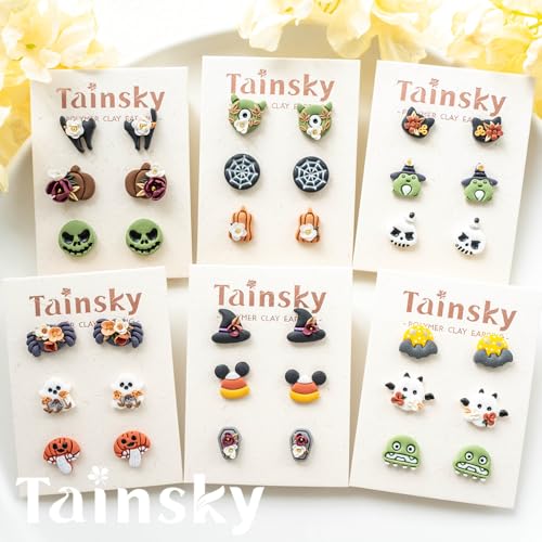 Tainsky Halloween Polymer Clay Cutters, 22 Shapes Halloween Studs Clay Earrings Cutters (Studs) - color: Studs-A