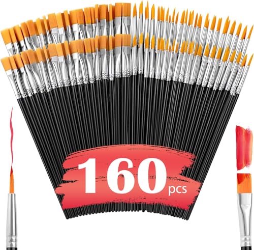 AROIC Small Paint Brushes Bulk,160 Pcs Black Nylon Hair Paint Brushes for Kids Flat Tip Round Acrylic Paint Brush Set,Acrylic Paint Brush Kits for Classroom Oil Watercolor Face Painting Touch Up - color: Black, size: 80Flat +80Fine