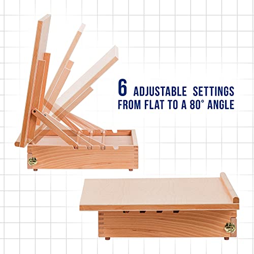 U.S. Art Supply Large 20-1/2" x 16" Wooden Drawing Board, Adjustable Table Top Easel for Painting and Drawing - Drafting Board with 5 Angles, T-Square, Pencil Ledge, Locking Storage Drawer