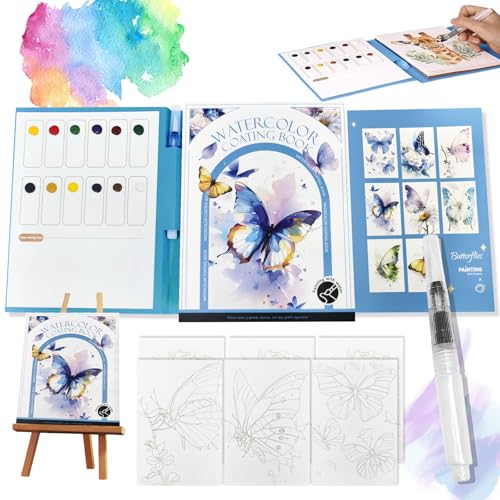 2026 New Creative Stress Relief Kit Watercolor Painting Book,3-Fold Water Color Pad,Mini Watercolor Workbook Travel Set for Beginners and Enthusiasts (Butterfly) - color: Butterfly