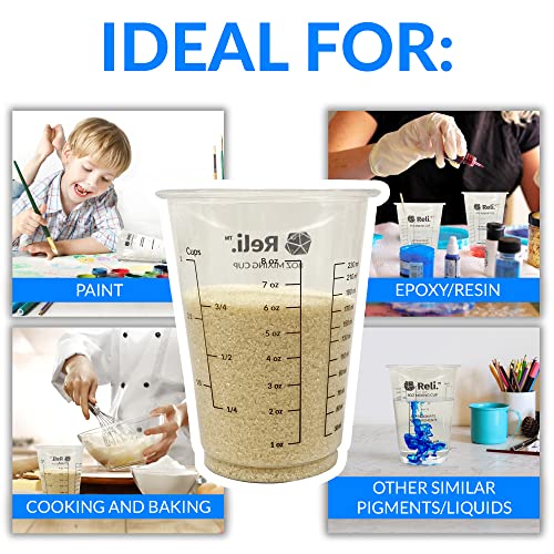 Reli. 8 oz Paint Mixing Cup/Resin Mixing (20 Pcs) | Disposable Measuring Cups | Clear Plastic Measures | Use for Paint, Epoxy Resin, Pigments (8oz)