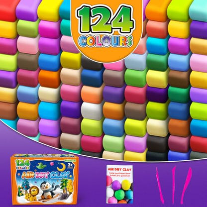 Air Dry Clay, 124 ColorsModeling Magic Clay for Kids | Includes Tools, Soft & Ultra Light, Ages 3-8+ Years, Boys & Girls - color: 124 Colors