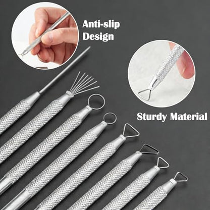 10PCS Clay Sculpting Tools Set, Stainless Steel Pottery Carving Kit with Detail Needles & Loops, for Ceramics, Polymer Clay, Air Dry Clay, Professional Modeling & Detailing Tools
