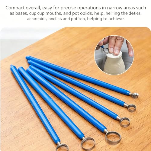 6 PCS Clay Pottery Sculpting Tools Set, Pottery Trimming Tools, Tungsten Steel Body, Soft-Grip Handle, Size: 7.5/9.5/11.5/13.5/15.5/17.5mm, for Ceramic, Carving Modeling