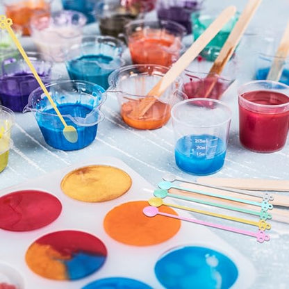 LET'S RESIN Epoxy Mixing Cups Kit,200Pcs, Plastic, 30ml Disposable Measuring Cups,50 Wooden Stirring Sticks for Paint Mixing, Jewelry Making - size: 30ML