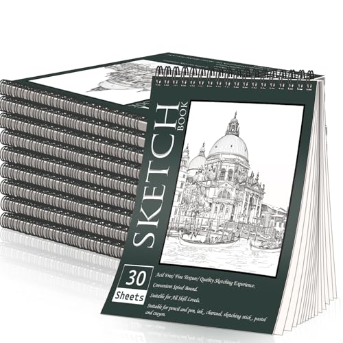 OSIMIG 10 Pack Sketch Books 8.5" x 11", Top Spiral Bound Sketch Pad, Bulk Sketchbook, 300 Sheet Total (68lb/100gsm), Drawing Paper Pad, Sketchbooks for Kids & Adults, Art Supplies - size: 10 Pack