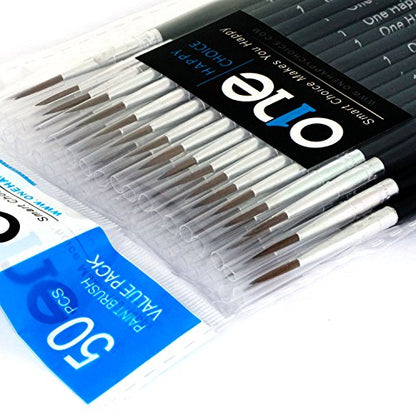 50 Pcs Pack of Synthetic Fine Detail Paint Brushes Set for Miniature, Scale Model, Art Painting in Acrylic, Oil, Watercolor - Pointed Round (Size #1 (Large)) - size: Size #1 (Large)