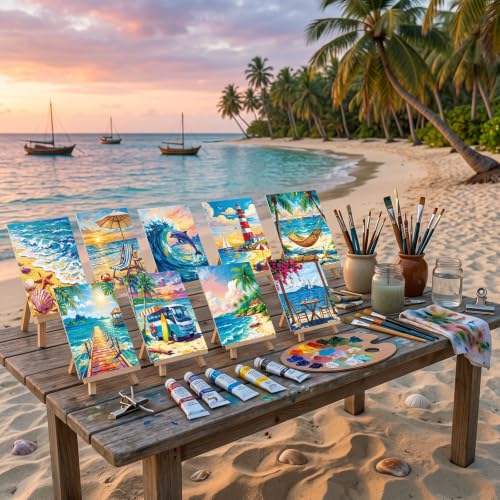 Sherr 12 Pcs Pre Drawn Canvas Pre Printed Canvas for Adults Sip and Paint Party Canvases Painting Kit for Summer Easter Mother's Day Party Favor (Coastal Scenery,8 x 10 Inch) - size: 8 x 10 Inch, style: Coastal Scenery