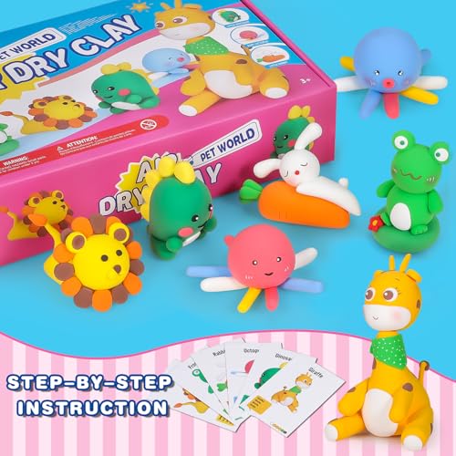 ifergoo Air Dry Clay for Kids - Animal Modeling Clay Kit, 6 Animal Designs with Sculpting Tools & Tutorials, Ultra Light & Soft, Arts & Crafts DIY Creative Toys, Gifts for Age 3-12 Girls & Boys - color: Animal Modeling Clay Kit