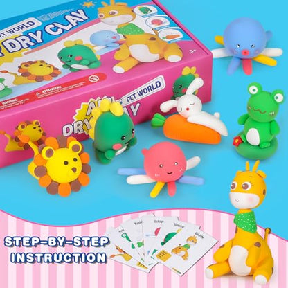 ifergoo Air Dry Clay for Kids - Animal Modeling Clay Kit, 6 Animal Designs with Sculpting Tools & Tutorials, Ultra Light & Soft, Arts & Crafts DIY Creative Toys, Gifts for Age 3-12 Girls & Boys - color: Animal Modeling Clay Kit