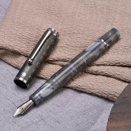 Hongdian N8S Gray Resin Fountain Pen Rabbit Pattern Cap, Iridium Extra Nib with Converter and Metal Pen Case Set - color: N8S Gray, style: Extra Fine Point
