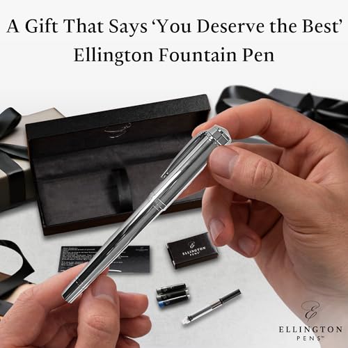 Ellington Pens Luxury Fountain Pen Set - Smooth Medium Nib- Includes 3 Ink Cartridges, Refillable Ink Converter, Gift Box- Fountain Pens For Writing, Calligraphy, Journaling, Sketching (Silver Sonata) - color: Silver Sonata, style: Medium