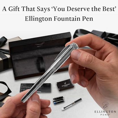 Ellington Pens Luxury Fountain Pen Set - Smooth Medium Nib- Includes 3 Ink Cartridges, Refillable Ink Converter, Gift Box- Fountain Pens For Writing, Calligraphy, Journaling, Sketching (Silver Sonata) - color: Silver Sonata, style: Medium