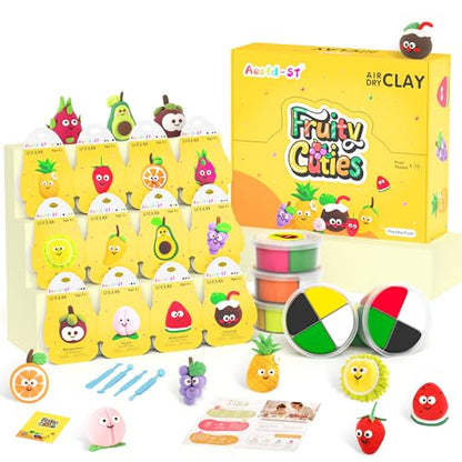 Air Dry Clay Kit - Fruit Theme, Modeling Clay for Kids, DIY Magic Clay with Sculpting Tools and Tutorials, 12 Boxes Molding Clay, Ultra Light, Soft & Non-Sticky, Arts and Crafts Gift for Kids - color: Fruit Theme
