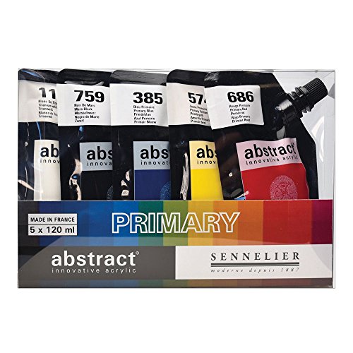 SENNELIER Abstract Innovative Heavy Body Acrylic Paint, 120ml Pouch, Primary Color Set of 5 - color: Primary, style: POUCH