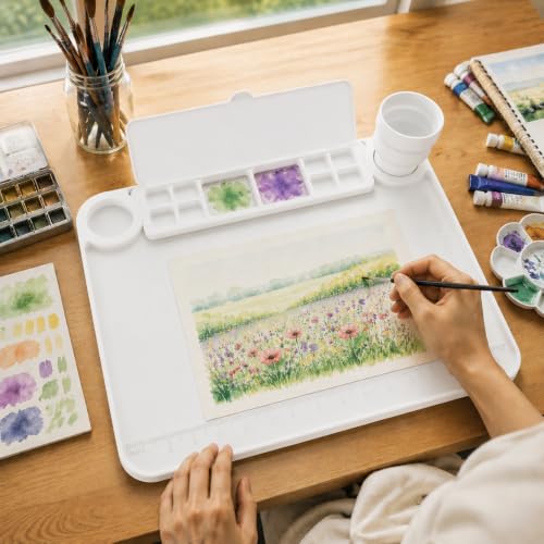 Svartur Silicone Painting Mat with Cup and Palette Removable, 17"X13" Thick Silicone Art Mat for Craft with Raised Edge for Resin DIY Making, White - color: White