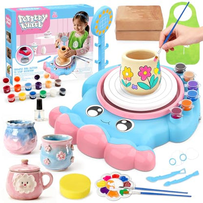 Aujazyble Pottery Wheel for Kids, Complete Pottery DIY Art & Craft Kit Toy, Arts and Crafts for Kids Ages 8-12, Girls Boy Toys Birthday Halloween Christmas Gift for Kid Ages 6 7 8 9 10 11 12+, Blue - color: blue