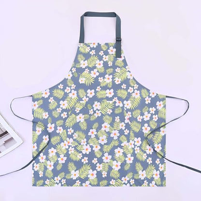Floral Aprons with Pocket Blooming Women Waterproof Apron Adjustable Neck Long Ties Women Men Cook Baking Garden - color: Green Flowers