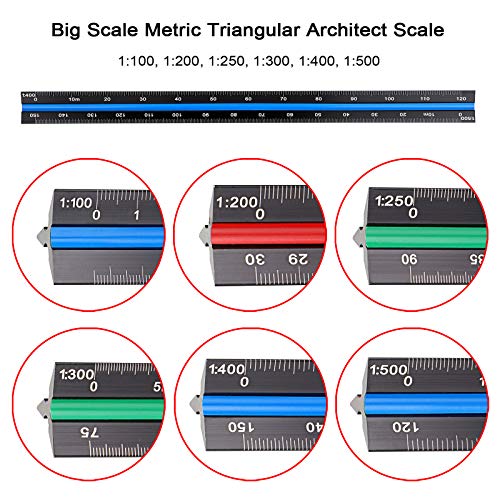 OwnMy 3 Pack 30CM Solid Aluminum Triangular Architect Scale Ruler Set, 3-Colors-Groove Architectural and Engineer Scale Metal Ruler Set, Clear Scale Metal Drafting Rulers for Civil Engineer Blueprint - style: Metric Scale