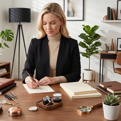 ZOOFOX Wooden Tilting Calligraphy Pen Holder, Brown Wood Ink Well for Dip Pen with Pen Rest and Two Empty Glass Ink Bottle Container, Calligraphy Oblique Nib Holder for Effortless Writing