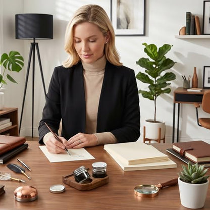 ZOOFOX Wooden Tilting Calligraphy Pen Holder, Brown Wood Ink Well for Dip Pen with Pen Rest and Two Empty Glass Ink Bottle Container, Calligraphy Oblique Nib Holder for Effortless Writing