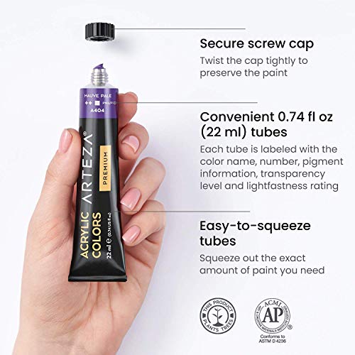 Arteza Acrylic Paint Set and Canvas Boards Bundle for Artist, Painting Art Supplies for Artist, Hobby Painters & Beginners
