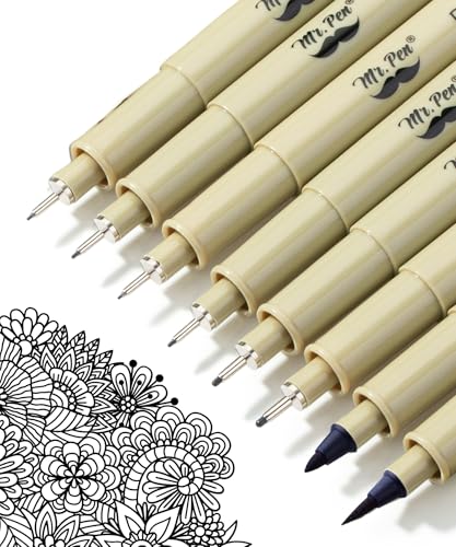 Mr. Pen - Art Pens, Multiliners, Fineliner Ink Pens | Set of 8 Technical Drawing pen, Pigment Pen, Fine Point, Black, Waterproof, for Art Watercolor, Sketching, Micro Drawing - size: 8 Tip Sizes(0.2 to 1 mm)