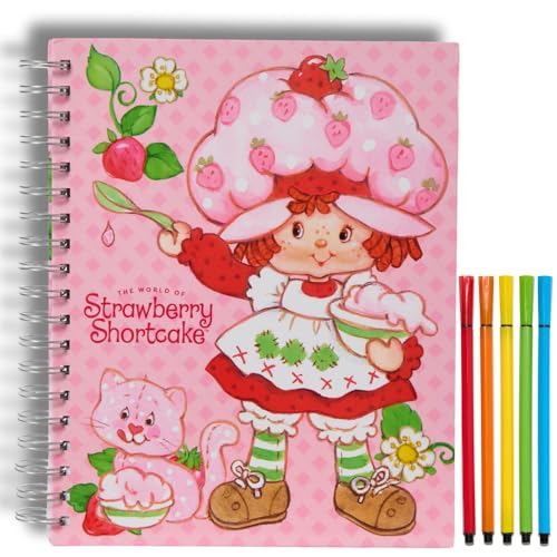 Strawberry Shortcake Sketchbook for Kids with Washable Markers, 86 Blank Pages Spiral Bound, Pink - color: Strawberry Shortcake