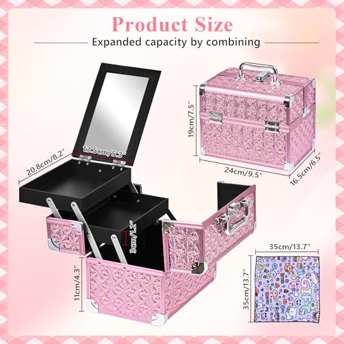 Makeup Case Organizer,Makeup Train Case, Trays Cosmetic Box Portable, Profesional for Salon Barber,Pink - color: Pink