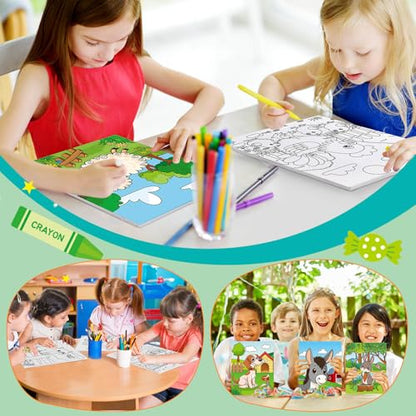 Ireer 12 Set Paint Party Set 8 x 10 Sip and Paint Kit Include 12 Printed Pre Drawn Canvas Panel, Wooden Easels, Palettes, Pots, Apron 36 Brushes for Adult Art DIY Party(Farm Animals) - style: Farm Animals