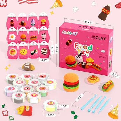 Air Dry Clay Kit - Food Toy Theme, Modeling Clay for Kids, DIY Magic Clay with Tools and Tutorials, 12 Boxes Molding Clay, Ultra Light, Soft & Non-Sticky, Arts and Crafts Gift for Kids - color: Food Toy Theme