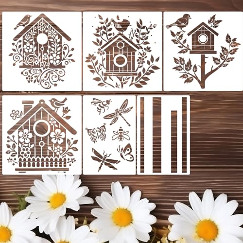 Garden Fence Stencils for Outdoor Large Bird House Stencils for Walls Reusable Drawing Stencil for Painting on Wood Fence Room Wall Window Glass - style: Bird House