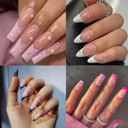 Nail Art Pearls with Nail Rhinestones Glue Gel Flatback Pearls Nail Charms Luxurious Nail Supplies Accessories Gold Silver Nail Gems Jewelry Pearls for Women Nail Design - color: Colorful-01