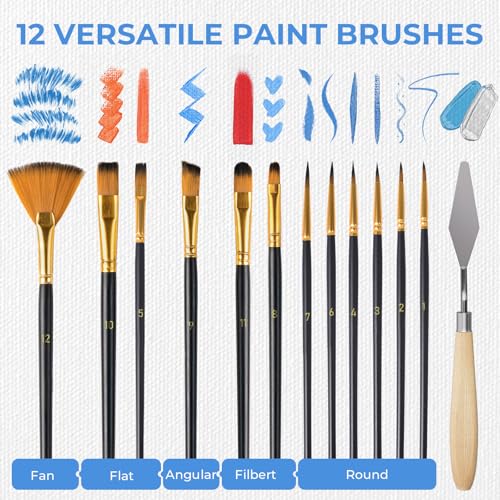 Nicpro Acrylic Paint Canvas Set for Adults, 46PCS Art Painting Supplies Kit with 24 Acrylic Paints(36ML), Table Wood Easel, 5 Canvas Panels, 12 Brushes, Paper Pad, Palette for Artist Beginner Students - color: 24 colors