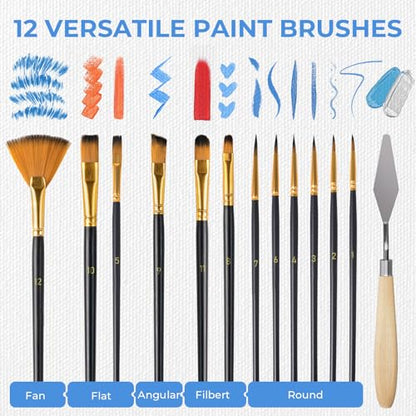 Nicpro Acrylic Paint Canvas Set for Adults, 46PCS Art Painting Supplies Kit with 24 Acrylic Paints(36ML), Table Wood Easel, 5 Canvas Panels, 12 Brushes, Paper Pad, Palette for Artist Beginner Students - color: 24 colors