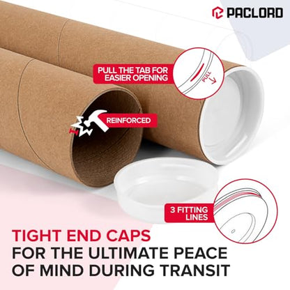 4" x 12" Heavy Duty Reinforced Kraft Paper Mailing Tube, Pack of 6 Tubes with 12 Caps – Secure USPS Approved Poster Tube – Made in USA Cardboard Tube for Shipping and Storing Posters, Prints, Artwork - size: 4" x 12", style: 2X Heavy-Duty