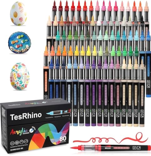 80 Colors Acrylic Paint Markers, Waterproof Acrylic Paint Pens with Automatic Ink Control, Brush Tip Paint Markers Set for Rock Painting, Wood, Glass, DIY Crafts Supplies