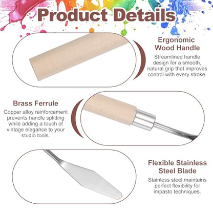 MECCANIXITY 6Pcs Palette Knife Pointed Head, 6.8" Long Palette Knives with Stainless Steel Flexible Spatula Pallet Knife and Wood Handle for Scraping, Mixing, Oil Acrylic Painting Canvas - size: 6.8"