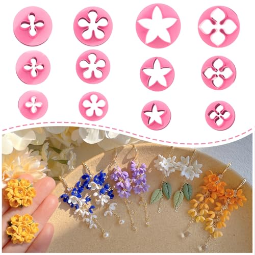 KEOKER Spring Clay Cutters, Spring Polymer Clay Cutters Flowers, Small Flower Clay Cutter, 12 Shapes Floral Polymer Clay Cutters for Earrings, Flower Clay Cutters for Polymer Clay Jewelry - color: B Color