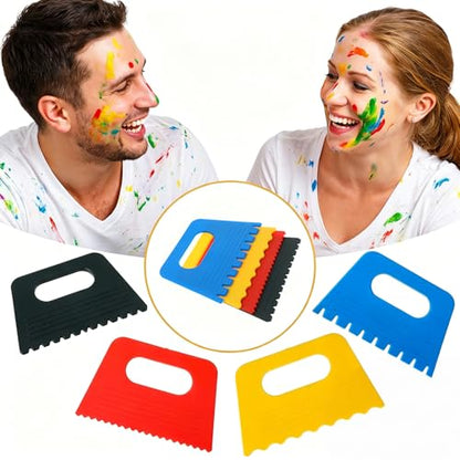 4 Pack Textured Art Tools for Plaster Plastic Paint Scraper Tool, Art Paint Scraper Kit DIY Graffiti Oil Painting and Drawing Play for Texture Arts on Canvas Putty Pottery Acrylic