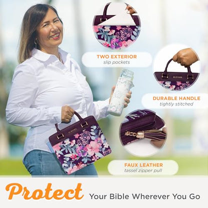 Christian Art Gifts Women's Fashion Bible Cover Purse Style Blessed, Purple Floral Faux Leather, Large - size: Large