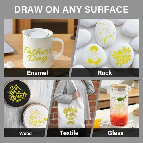 ZSCM 5 Pack Gold Acrylic Ink Pens for Drawing, Fine Point Gold Gel Pens, Brush Tip Markers，Dual-Tip Opaque Acrylic Markers for Black Paper Highlighting Drawing, Sketching, Illustration, Card Making