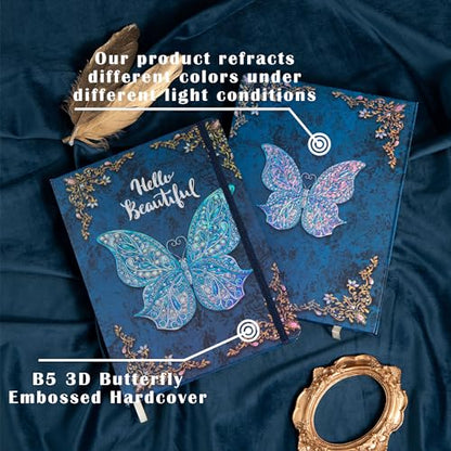 B5 Hardcover Journal for Women & Men - 3D Embossed Butterfly Aesthetic Lined Notebook, 192 Pages Thick 80gsm Paper Writing Journal for Office, School, Travel Notes & Gift (9" x 6.9") | 192 Pages Thick 80gsm Paper Writing Journal for Office, School, Travel