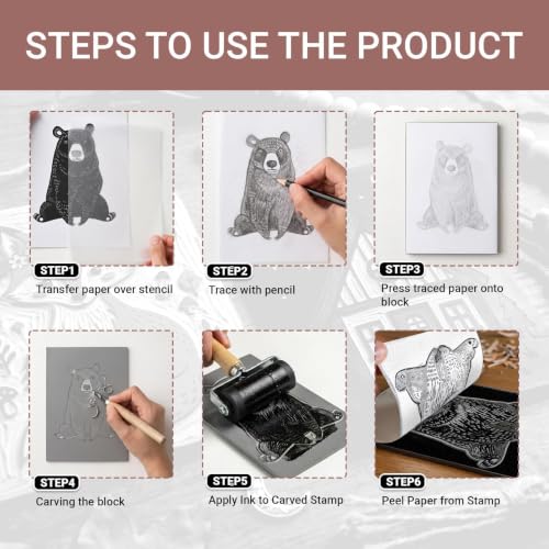 Lnncdsc Linocut Kit with Soft Linoleum Blocks and Carving Tools for Printmaking | Includes easy-carve linoleum blocks and multi-size carving cutters; complete printmaking supplies for beginners, artists