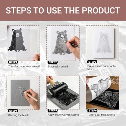 Lnncdsc Linocut Kit with Soft Linoleum Blocks and Carving Tools for Printmaking | Includes easy-carve linoleum blocks and multi-size carving cutters; complete printmaking supplies for beginners, artists