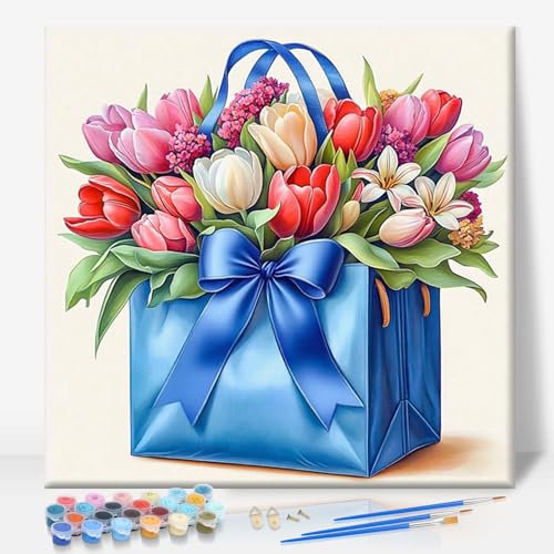 Camocin Framed Paint by Numbers Kit for Adults - Flowers Paint by Numbers with Frame for Beginner, Flowers Acrylic Adult Painting by Number Kits on Canvas Framed for Gift Decor 10 x 10 Inch - color: Flower-03, size: 10x10 Inch