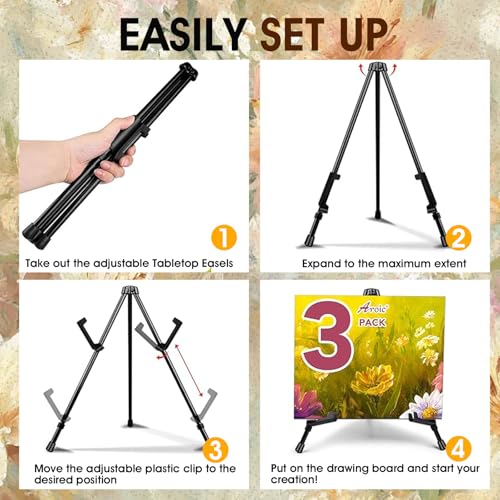 AROIC 24 Pack 14'' Tabletop Easels, Black Steel Table Top Easels for Display, Adjustable Portable Table Top Easel for Paintings, Signs, Posters,Frame Pictures(with 24 Bags) - style: 24P