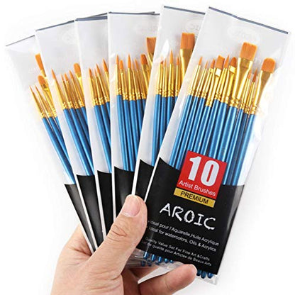 AROIC Paint Brush Set, 10 Pack 100 Pcs Acrylic Paint Brushes Artist Paint Brushes for Oil Watercolor Acrylic Face Rock Painting（Blue） - size: 100pcs